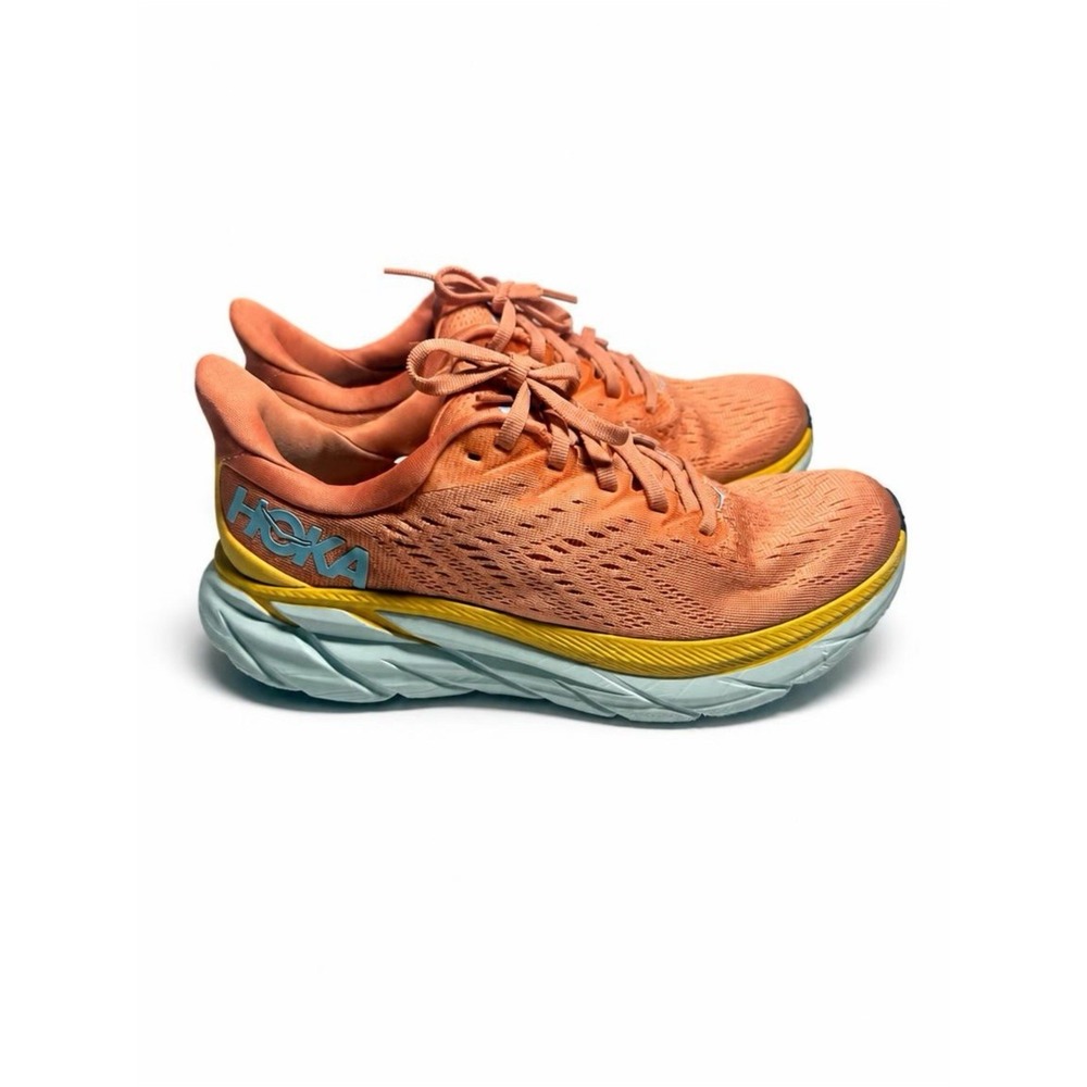 Hoka One One Clifton 8 Running Shoes Womens Size 7B Orange Yellow